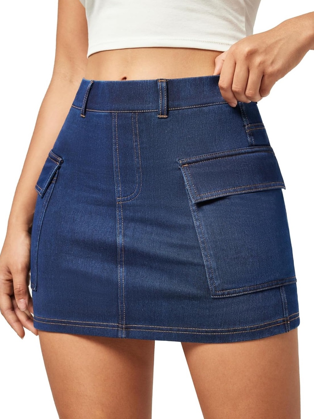 New Iuga Denim High Stretch Cargo Y2K Skort With Pockets Size Large $26.99